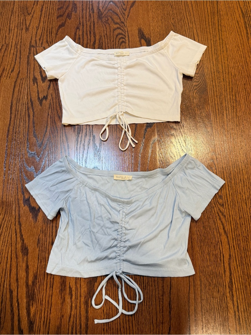 Women’s Illa Illa brand Cinch Crop Tops - White and Light Blue